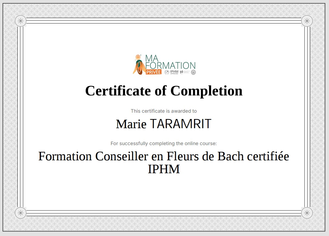 Diplôme IPHM Fleur de Bach